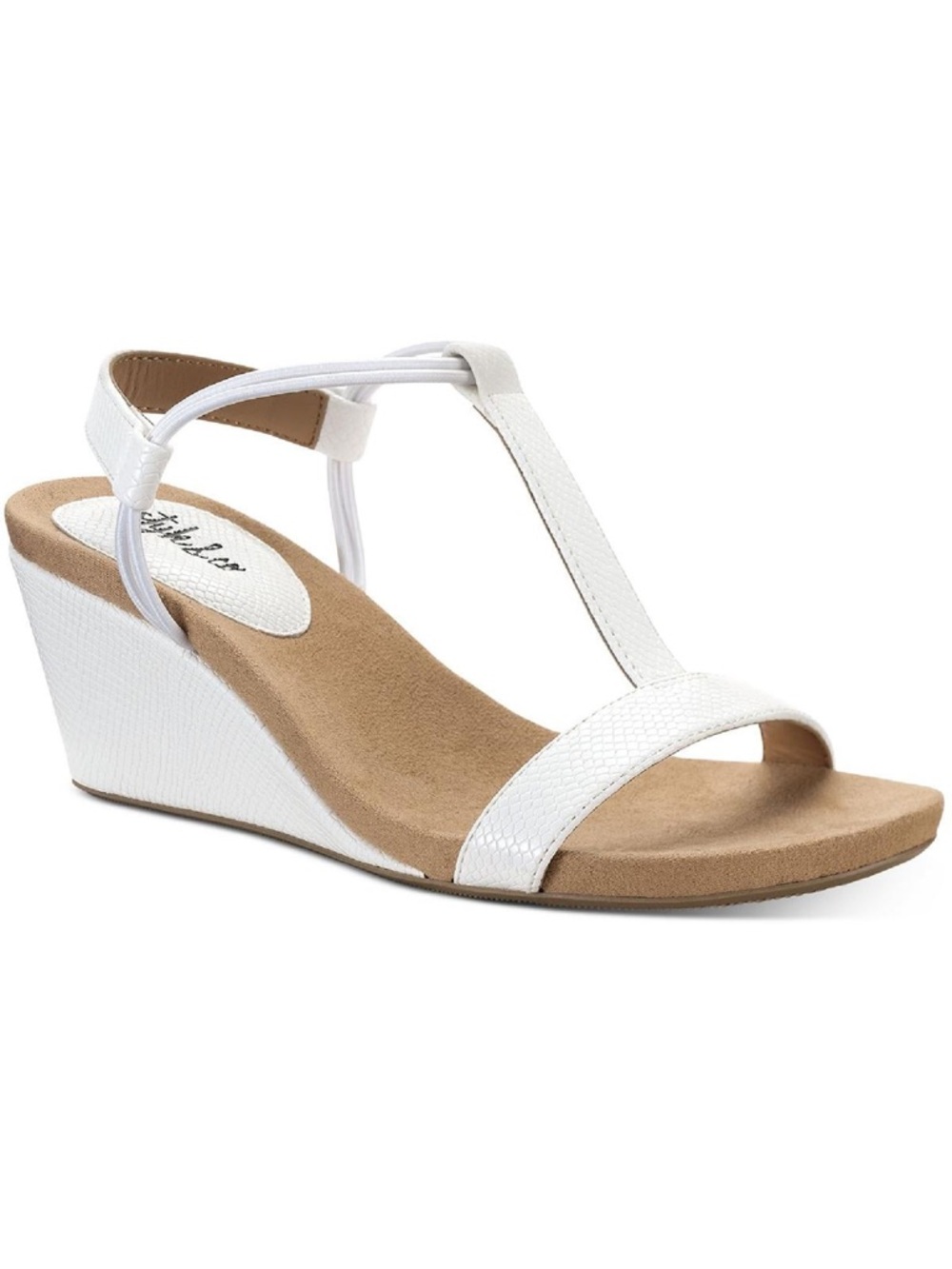 Style & Co Women's Mulan Wedge Heel Sandals- Size 6.5M- White Snake
